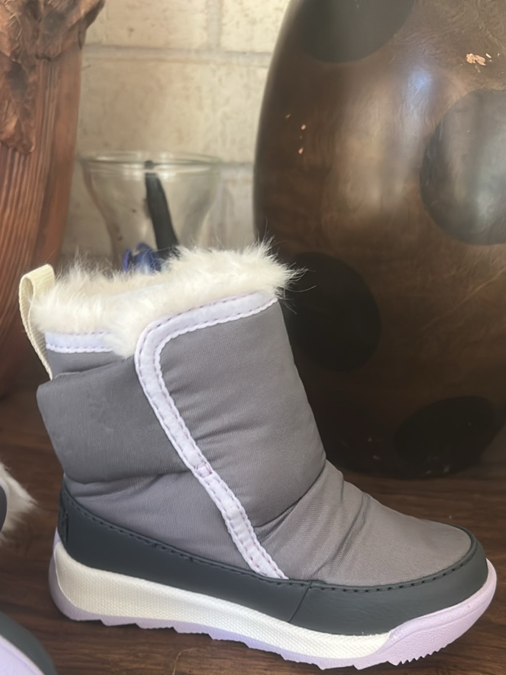 Sorel Kids Grey and White Faux-Fur Winter Boots